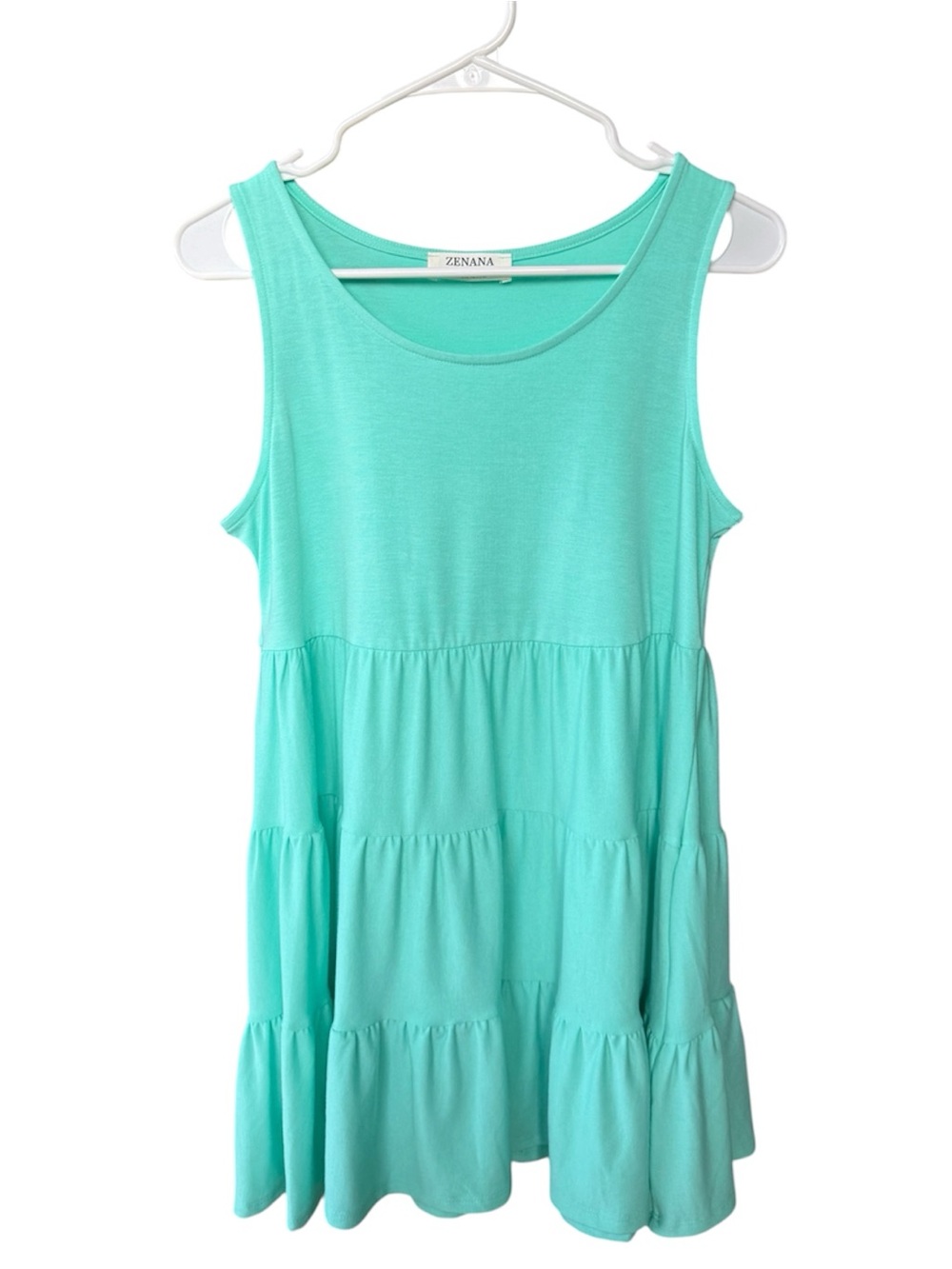 Zenana Seafoam Green Tiered Swing Tank Top Flowy Tunic Small NWOT - Picture 3 of 10